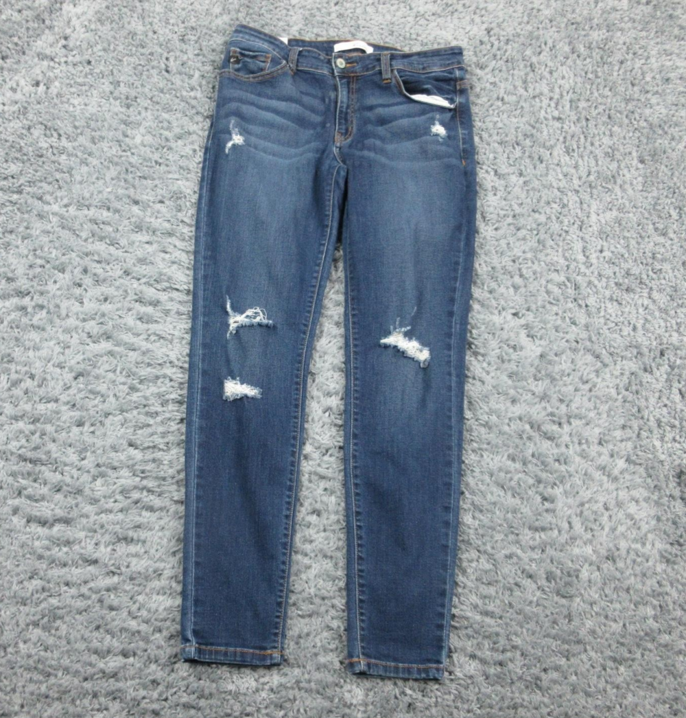 KanCan Jeans Womens 28 Blue Distressed Skinny Denim Stretch Medium Wash 31x28.5*